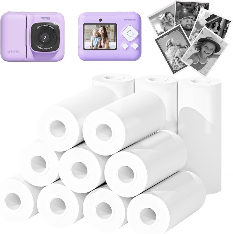 ETIKEZ Kids Instant Print Camera Paper, Thermal Printing Refill Set for Toddler Camera, Compatible with Funshot 20, HD Camera Thermal Printing Paper, 2.2" x 26ft (5.6cmx8m) Per Roll, 12 Rolls - Image 1